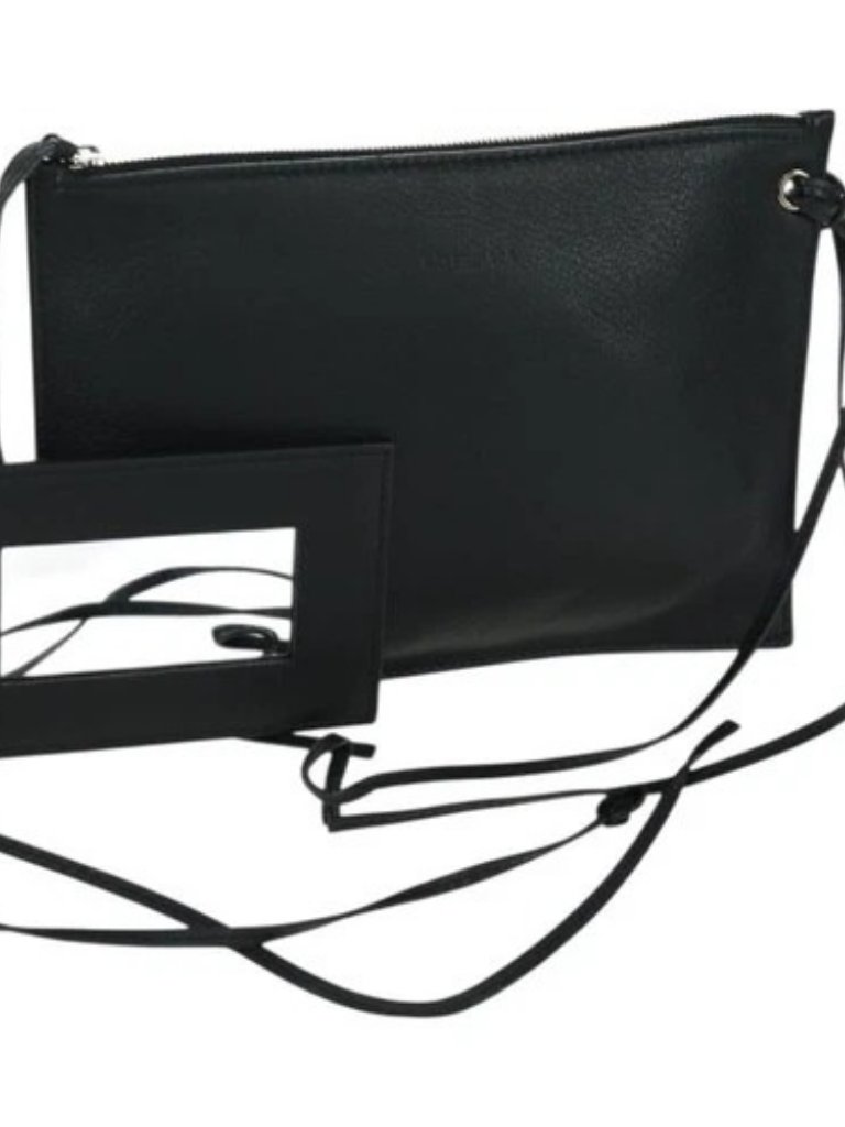 Balenciaga Clutch Bag Leather Black Silver Auth